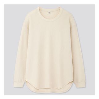 ユニクロ(UNIQLO)のワッフルオーバーサイズクルーネックT   オフホワイト　XL(カットソー(長袖/七分))