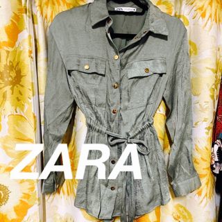 ザラ(ZARA)の【ZARA】クシュサテン 淡グリーン シャツ(シャツ/ブラウス(長袖/七分))