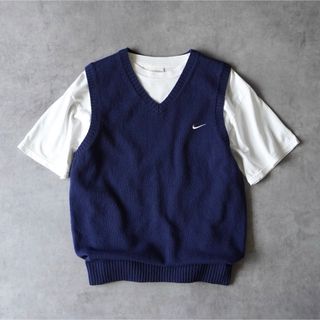 ナイキ(NIKE)の10s OLD NIKE ニットベスト ワンポイント ネイビー(ベスト)