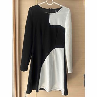 シーイン(SHEIN)のモノクロ　ワンピース　長袖　(ひざ丈ワンピース)