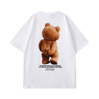 【新作♡】 クマ半袖 オーバーサイズ ストリート 英字 Ｔシャツ 白 ベア XL(Tシャツ/カットソー(半袖/袖なし))