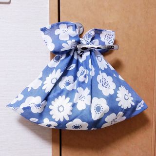 あずま袋〈ブルー花柄〉エコバッグ、バッグインバッグ　ハンドメイド(その他)