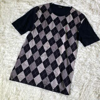 BURBERRY BLACK LABEL - バーバリーブラックレーベル　半袖Tシャツ ノバチェック　黒　ロゴ　刺繍　(M)
