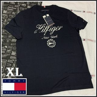 TOMMY HILFIGER - ビンテージ仕上げのグランジプリントTシャツ ネイビー　XLサイズ