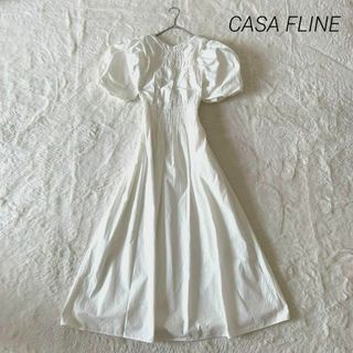 カーサフライン(CASA FLINE)の【新品】カーサフライン　ロングワンピース　パフスリーブ　バックオープン　Ｆサイズ(ロングワンピース/マキシワンピース)