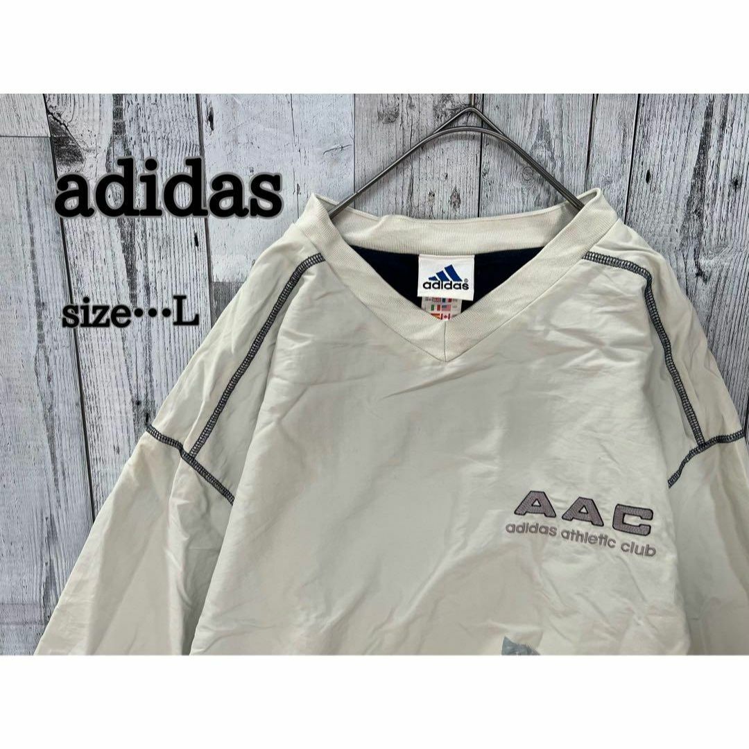 adidas - adidas 人気♪ピステ クリーム色 Vネック L ナイロン adidas - adidas 人気♪ピステ クリーム色 Vネック L ナイロン