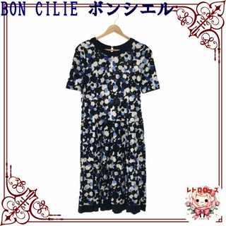 BON CILIE ボンシエル ひざ丈ワンピース ラウンドネック 半袖 フレア(ひざ丈ワンピース)