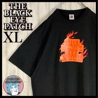 【希少XLサイズ】ブラックアイパッチ センターロゴ ファイヤーパターン Tシャツ(Tシャツ/カットソー(半袖/袖なし))