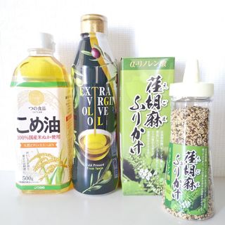 日本自然発酵 - 調味料３点セット（オリーブ油・こめ油・荏胡麻ふりかけ）