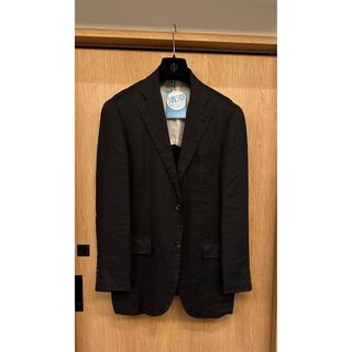 バーニーズニューヨーク(BARNEYS NEW YORK)の美品/横浜バーニーズニューヨーク メンズ麻黒シングルジャケット おしゃれイタリア(テーラードジャケット)