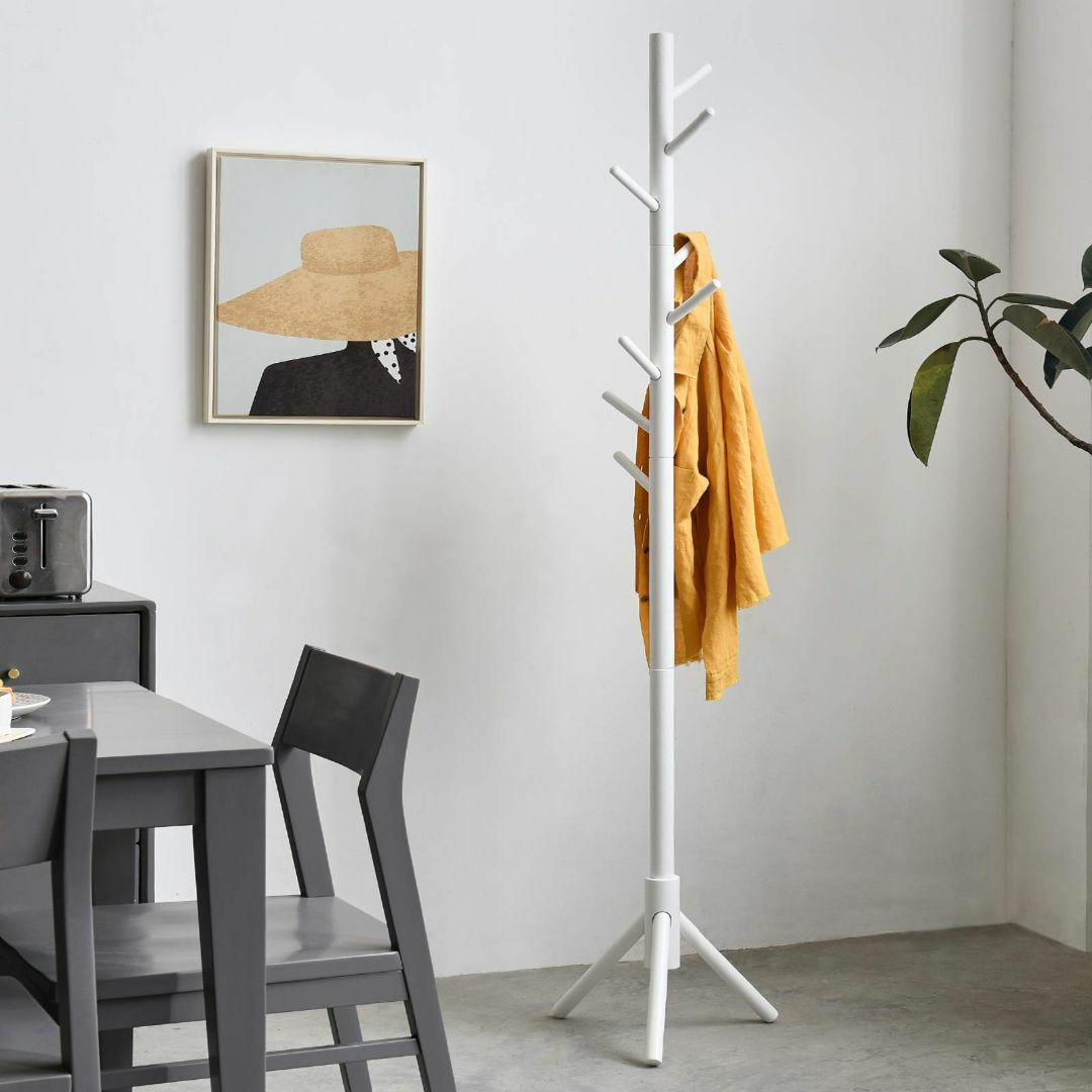 【色:白い】IBUYKE ポールハンガー おしゃれ コンパクト 衣類収納 木製  インテリア/住まい/日用品の収納家具(玄関収納)の商品写真