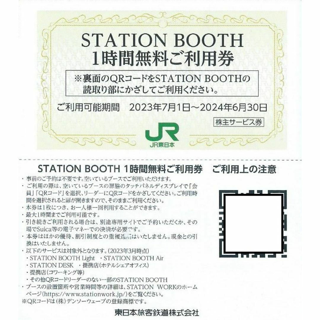 6枚■STATION BOOTH ステーションブース1時間無料券■JR東日本 チケットの施設利用券(その他)の商品写真