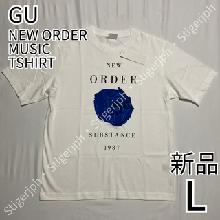 ジーユー(GU)のジーユー　ミュージック　ニューオーダー　Tシャツ　半袖　ホワイト　Lサイズ(Tシャツ/カットソー(半袖/袖なし))
