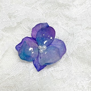本物　紫陽花　パープルグラデーション 帯留め  ブローチ  かんざし③(ブローチ/コサージュ)