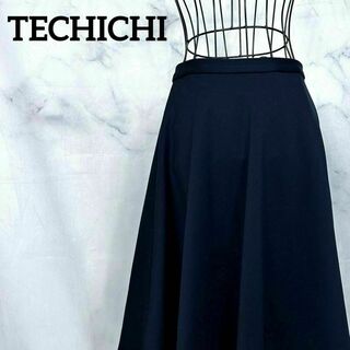 テチチ(Techichi)の【美品】テチチ　TECHICHI フレアスカート　ひざ丈　ネイビー(ひざ丈スカート)