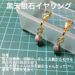 1/2【新品】匿名送料無料　悪霊退散　8㎜　イヤリング　黒天眼石　辰(イヤリング)