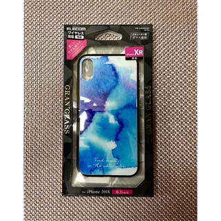 エレコム(ELECOM)の新品未使用　iPhoneXR用ガラスケース　水彩ブルー(モバイルケース/カバー)