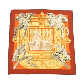 エルメス(Hermes)のHERMES エルメス バンダナ・スカーフ 90 茶x黄xベージュ等 【古着】【中古】(バンダナ/スカーフ)