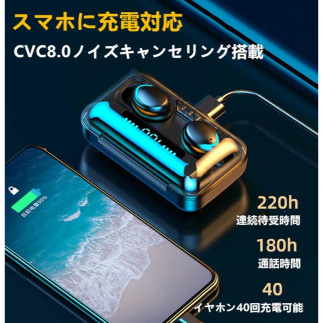 ★ワイヤレスイヤホン LED Bluetooth 5.3ノイズキャンセリング  スマホ/家電/カメラのオーディオ機器(ヘッドフォン/イヤフォン)の商品写真
