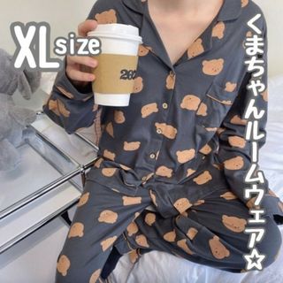 プリントベア ルームウェア パジャマ くま XL 新品 ネイビー 部屋着 お洒落(ルームウェア)