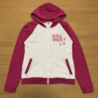パーカー　ピンク×ホワイト　USA   160(Tシャツ/カットソー)