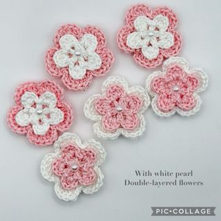 お花 ハンドメイド ピンク パーツ パール 手編み 手作り 手芸 バイカラー(各種パーツ)