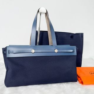 エルメス(Hermes)の【超極美品】エルメス　エールバッグ　カバス MM ブルー　□F刻　替えバッグ付き(トートバッグ)