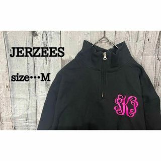 JERZEES - JERZEES お洒落ハーフジップ♪ Ｍ　ブラック　古着　スウェット