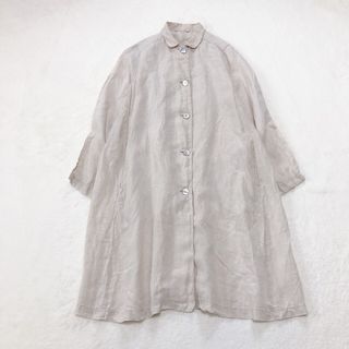 ネストローブ(nest Robe)のネストローブ　リネン　2wayワンピース　ギャザー　シェル釦　ゆったり　ベージュ(ひざ丈ワンピース)