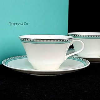 ティファニー(Tiffany & Co.)の☆美品 ◆ ティファニー　プラチナブルーバンド　カップ&ソーサー　2客　ペア(グラス/カップ)