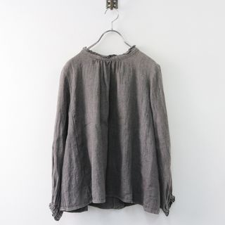 ネストローブ(nest Robe)のネストローブ nest Robe リネンビエラスタンドフリルブラウス/ブラウン トップス 長袖 シャツ 前開き【2400013841245】(シャツ/ブラウス(長袖/七分))