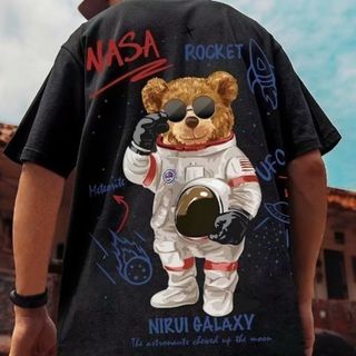 【売れてます】メンズ トップス 半袖 Ｔシャツ 黒 熊 ストリート ２ＸＬサイズ(Tシャツ/カットソー(半袖/袖なし))