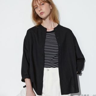 ユニクロ(UNIQLO)のUNIQLO_リネンブレンドバンドカラーシャツ（7分袖）(シャツ)