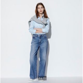 UNIQLO - UNIQLOユニクロ【美品】ワイドストレートジーンズ 22