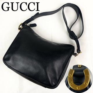 GUCCI ショルダーバッグ　ホースシュー　黒　レザー　馬蹄金具　ゴールド金具