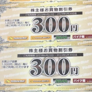 【迅速対応】イエローハット 株主優待券 600円分（300円×2枚）(ショッピング)