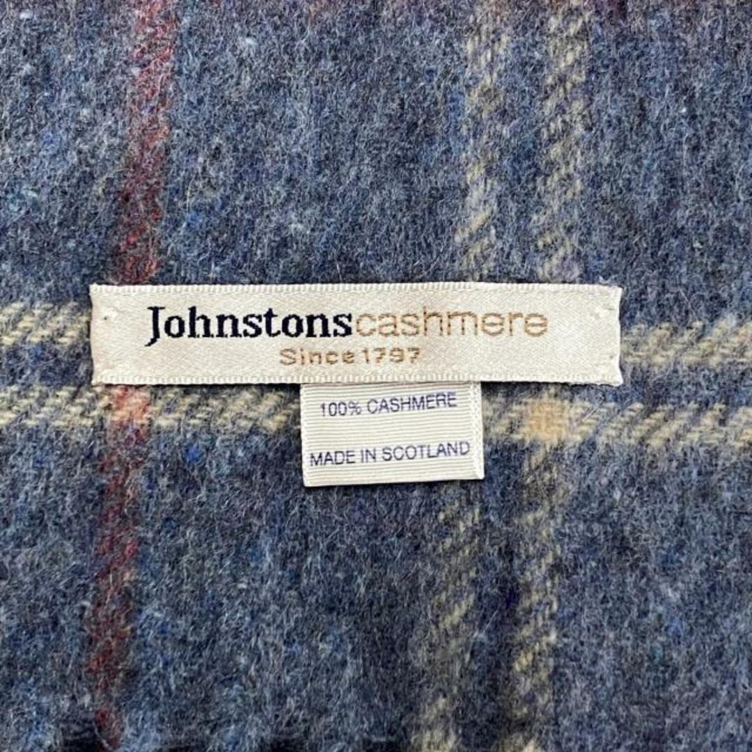 Johnstons(ジョンストンズ) マフラー美品  - ブルーグレー×レッド×アイボリー チェック柄 カシミヤ レディースのファッション小物(マフラー/ショール)の商品写真