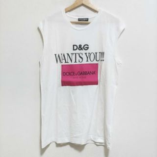 ドルチェアンドガッバーナ(DOLCE&GABBANA)のDOLCE&GABBANA(ドルチェアンドガッバーナ) ノースリーブTシャツ サイズ36 S メンズ美品  - 白×ピンク×黒 クルーネック/刺繍/ステッチ(Tシャツ/カットソー(半袖/袖なし))