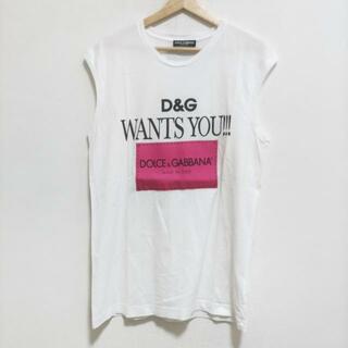 DOLCE&GABBANA - DOLCE&GABBANA(ドルチェアンドガッバーナ) ノースリーブTシャツ サイズ36 S メンズ美品  - 白×ピンク×黒 クルーネック/刺繍/ステッチ