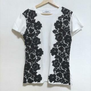 VALENTINO(バレンチノ) 半袖Tシャツ サイズM レディース美品  - 白×黒 クルーネック/レース/フラワー(花)