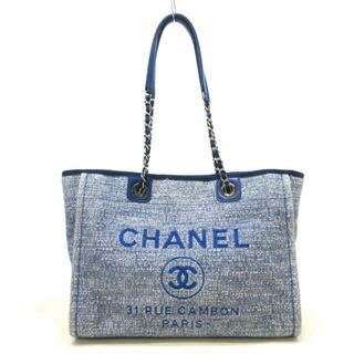 シャネル(CHANEL)のCHANEL(シャネル) トートバッグ レディース ドーヴィルラインMM A67001 ブルー×白 ラメ/チェーンショルダー/シルバー金具 ツイード(トートバッグ)