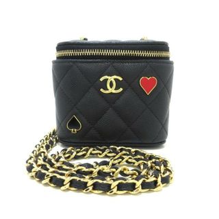 シャネル(CHANEL)のCHANEL(シャネル) バニティバッグ美品  スモール ヴァニティーケース/マトラッセ AP3078 黒 チェーンショルダー/ゴールド金具/トランプモチーフ/ミラー付き グレインドカーフスキン(その他)