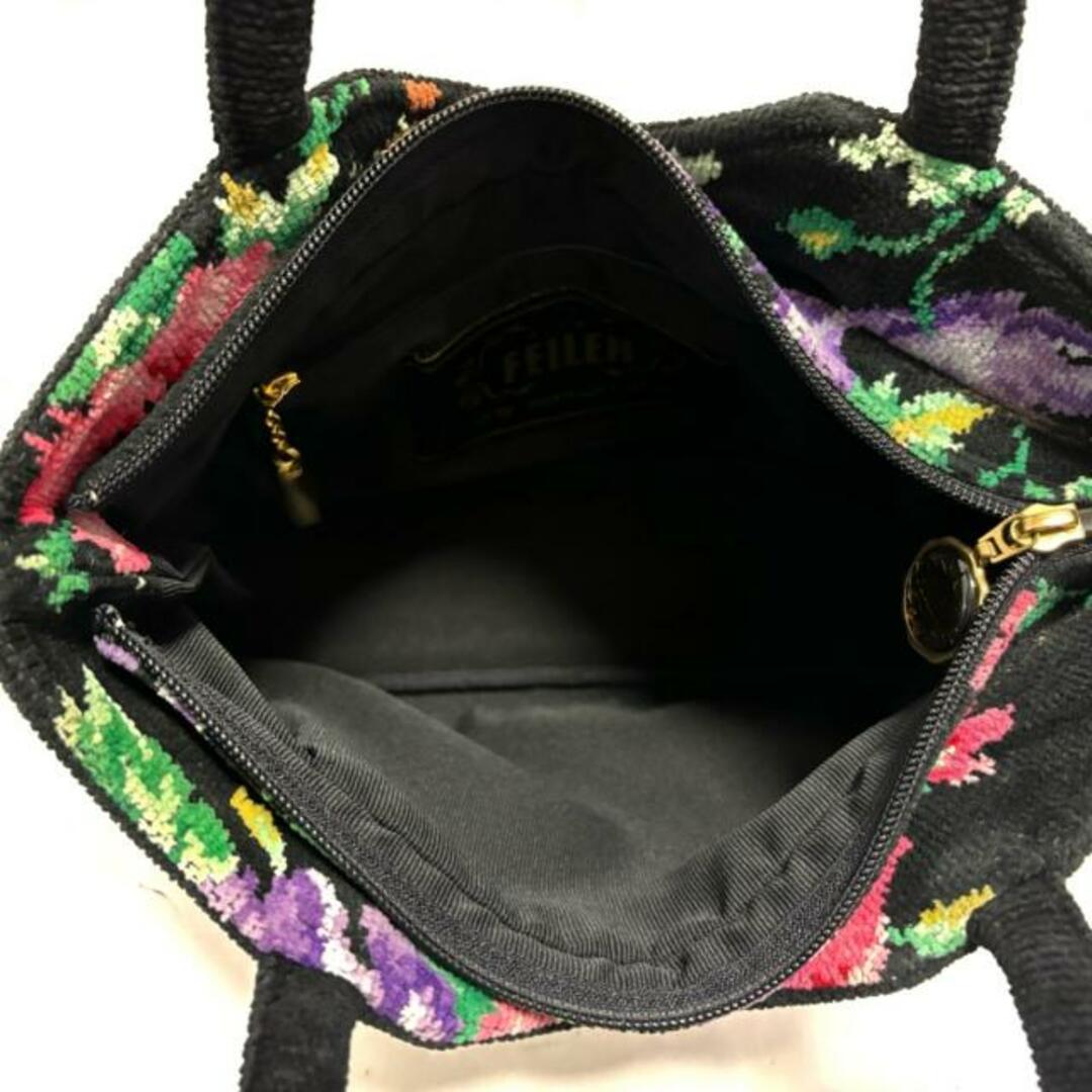 FEILER(フェイラー)のFEILER(フェイラー) ハンドバッグ美品  - 黒×パープル×マルチ 花柄 パイル レディースのバッグ(ハンドバッグ)の商品写真