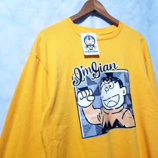 新品　ジャイアン　ロンT　長袖シャツ　アニメドラえもん　黄色　Mサイズ　メンズ(Tシャツ/カットソー(七分/長袖))