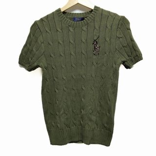 ポロラルフローレン(POLO RALPH LAUREN)のPOLObyRalphLauren(ポロラルフローレン) 半袖セーター サイズM レディース美品  ビッグポニー ダークグリーン×ダークブラウン クルーネック/ビーズ(ニット/セーター)