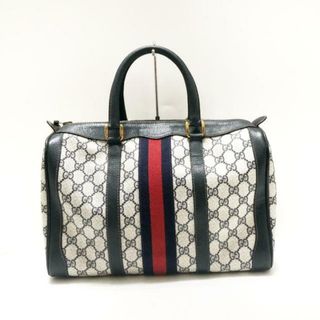 グッチ(Gucci)のGUCCI(グッチ) ハンドバッグ オールドグッチ,GGプラス・GGスプリーム アイボリー×ダークネイビー×レッド PVC(塩化ビニール)×レザー(ハンドバッグ)