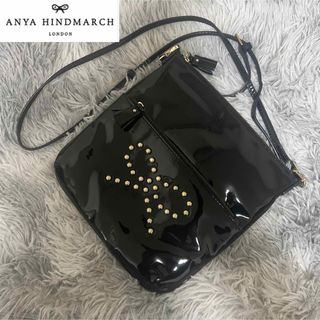 ANYA HINDMARCH - 【良品】ANYA HINDMARCH  エナメル　ブラック　ショルダーバッグ