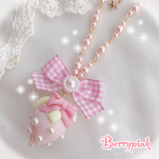 Berrypink♡苺とリボンのパールネックレス♡ピンク(ネックレス)