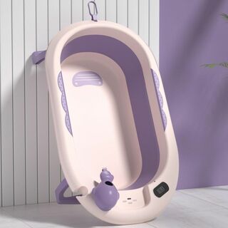 【色: パープル B】Puhang ベビーバス 赤ちゃん浴槽 温度計付き 子供用(その他)