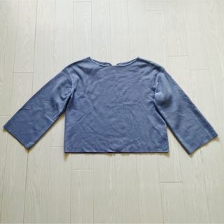 くすみ水色　ニット　前後2way キーネック　Uネック